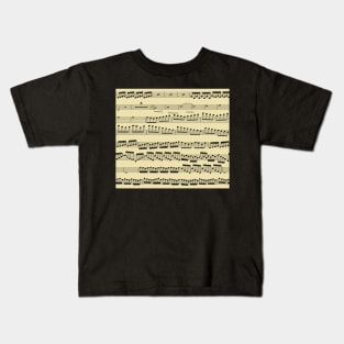 music notes - sheet music black on beige Kids T-Shirt